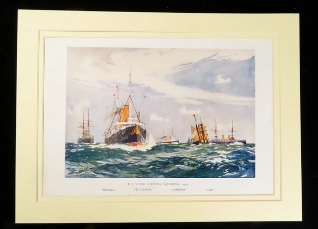 ROYAL NAVY SHIPS HMS Minerva HMS Cambrian HMS Juno Naval Antique Print