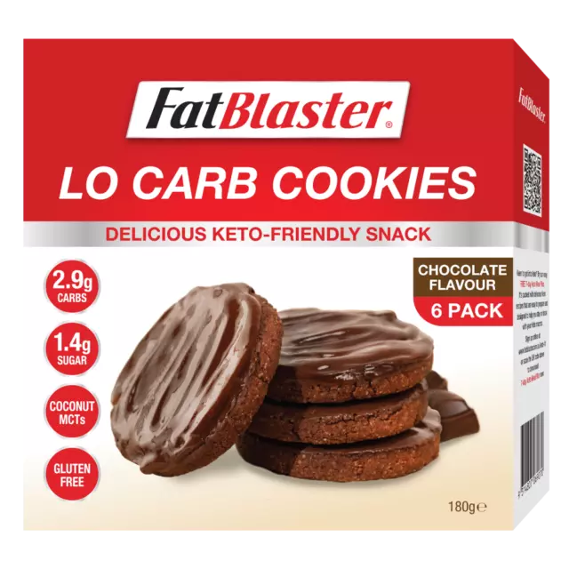 FatBlaster Lo Carb Cookies 6pk (180g ℮) Chocolate Flavour Keto Friendly Low Carb