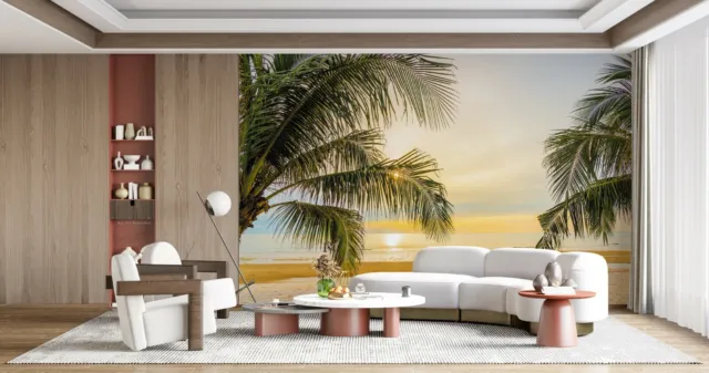 3D Palm Tree Beach Wallpaper Wall Mural Removable Self-adhesive 1751