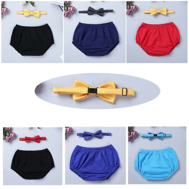 2pcs Baby Bloomers Diaper Cover Birthday Outfit with Bow Tie Photo Props Set