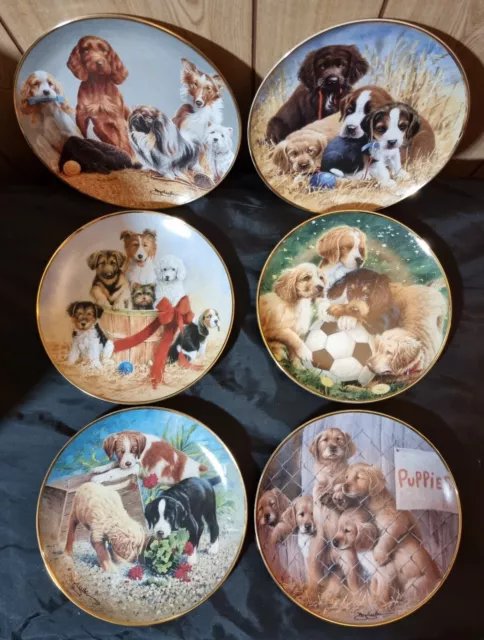 Set Of Six Aspca Franklin Mint Puppy Dog Limited Edition Collector Plates