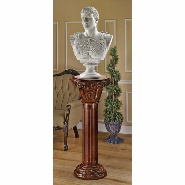 36.5 hand carved ornate solid rose marble inlay column fluted stand museum mount
