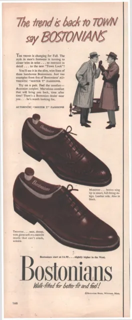 1950 Bostonians Men's Shoes Vintage Original Magazine Print Ad