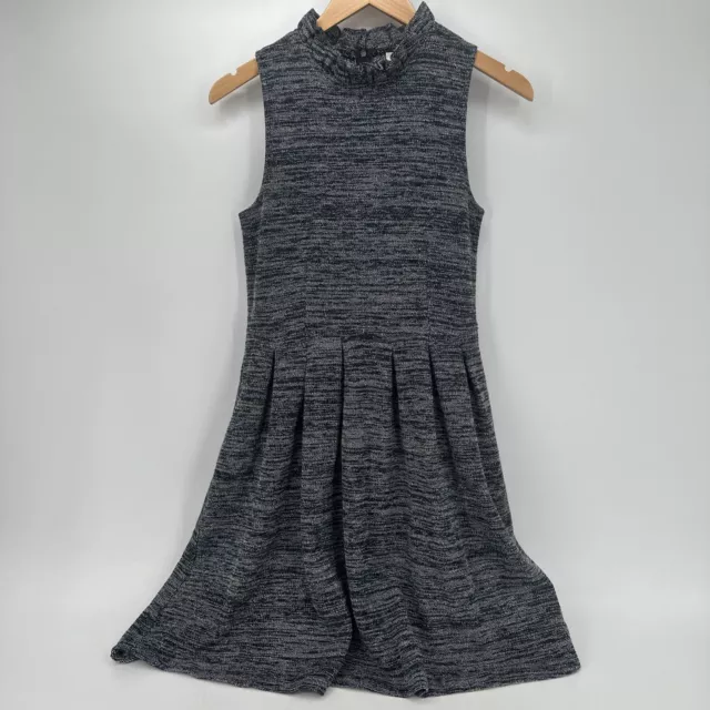 Ganni Anthropologie Pinnacle Dress Tweed Ruffle Neck Fit + Flare Size Medium