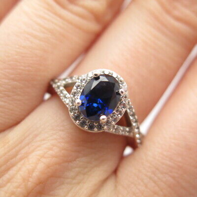 925 Sterling Silver SUN Real White Topaz Gem Lab-Created Sapphire Ring Size 7