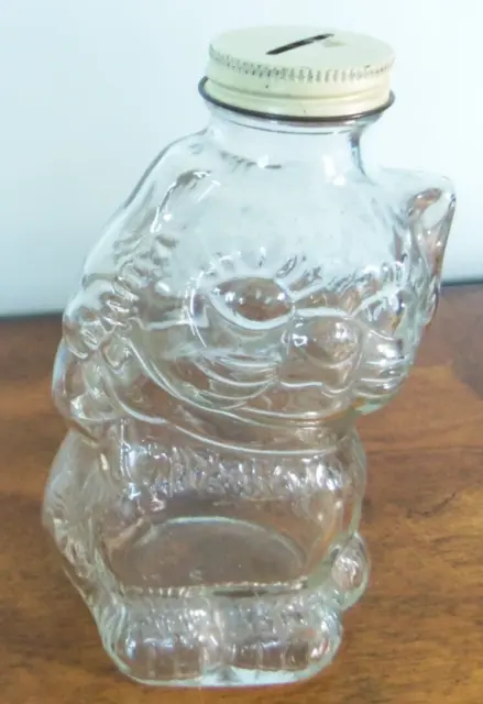 Vintage Grapette Clear Glass Cat Shape Bottle Bank - 6.75 Inches Tall