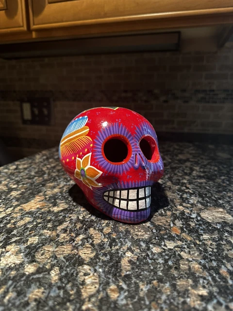 “Day of the Dead” Ceramic Sugar Skull - Handmade, Authentic Vintage Decor