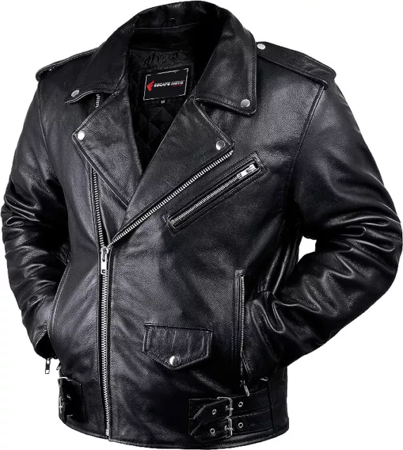 Brando Leather Motorcycle Jacket Removable CE Armor Motorbike Rider Black Jacket