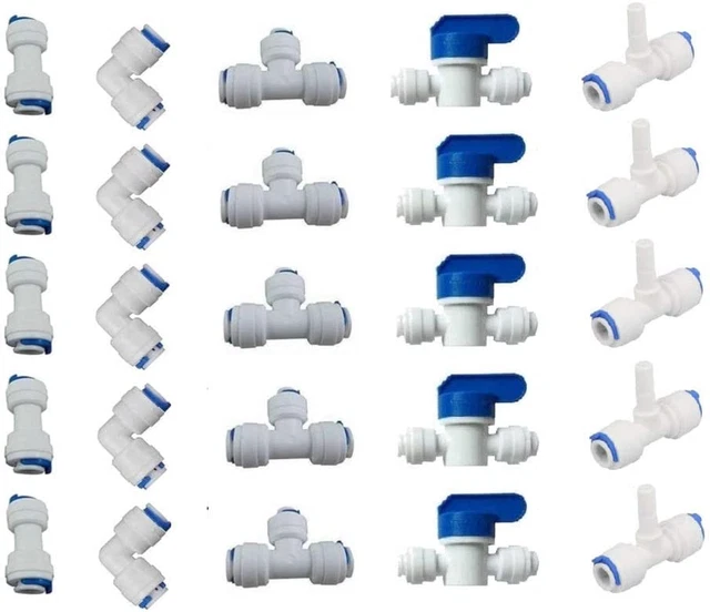 1/4" OD Quick Connect Push in to Connect Tube Fittings Set for RO Water Reverse