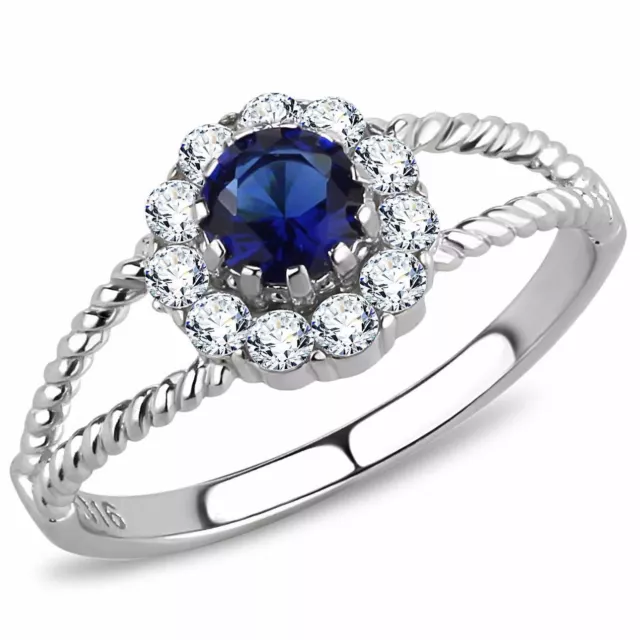 Women's 5x5mm Round Cut Dark Blue CZ Center Stainless Steel Cocktail Ring