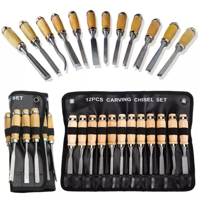 12PCS Wood Carving Hand Chisel Tool Set DIY Woodworking Gouges Set for Carpenter