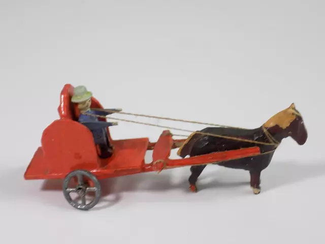 Rarität Erzgebirge Miniatur Fuhrwerk Einspänner Pferd Transport Holz Zinnräder