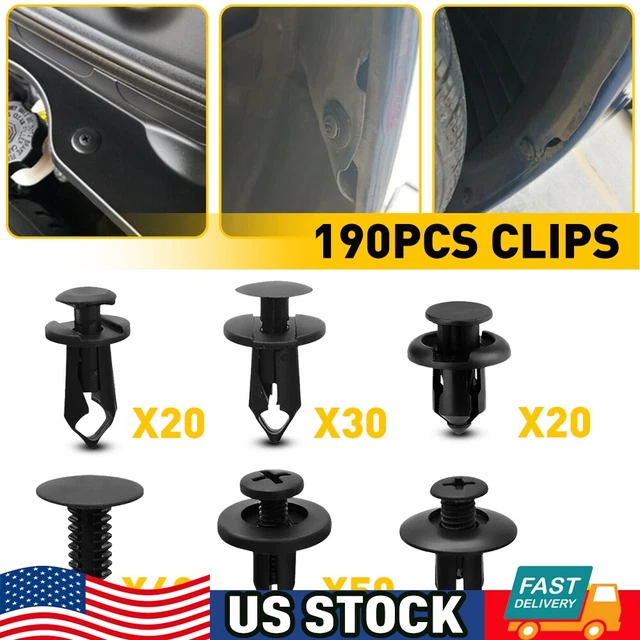 190X Car Clips for Hole Plastic Rivets Retainer Fender Push Pin Fastener Bumper