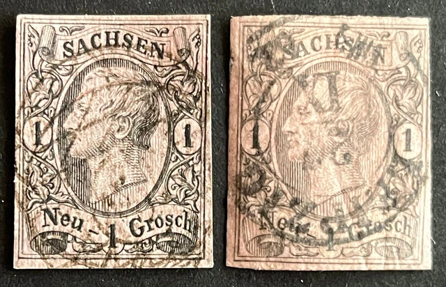 2x Sachsen Mi.Nr. 9-I gestempelt, 2 Farben 1x geprüft. Prachtexemplare! Gut gesc