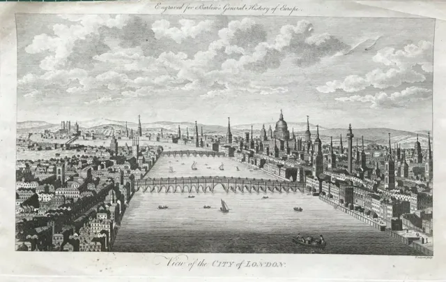 1791 Antique Print; View of the City of London