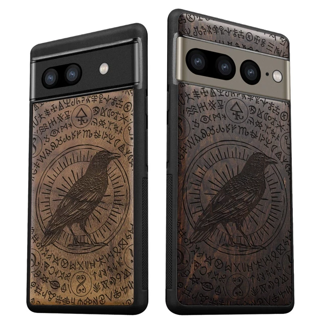 Wooden Phone Case for Google Pixel 8 Pro 7a 7 Pro 6 Pro 6a 6 7 8 Cover Raven