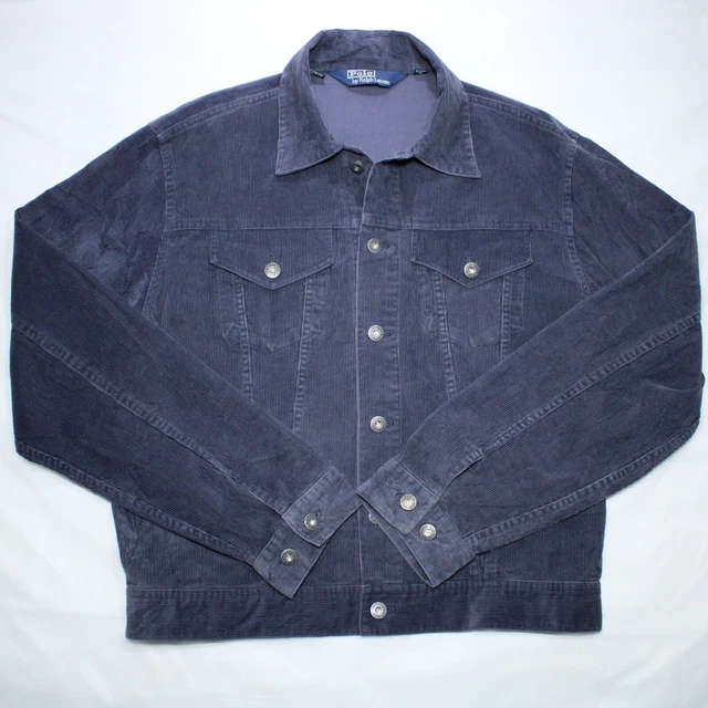 RARA POLO VINTAGE Ralph Lauren in velluto a coste badge western Shacket Dungaree in perfette condizioni - M