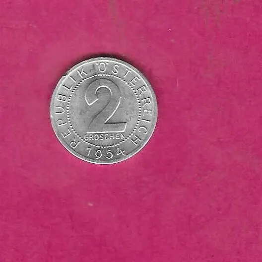 Austria Austrian Km2876 1954 Uncirculated-Unc Mint 2 Groschen Coin