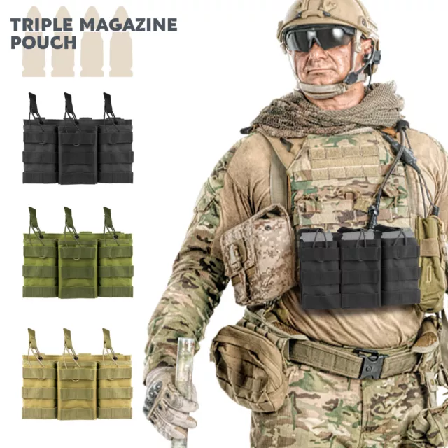 TACTICAL MOLLE TRIPLE Magazine Pouch Nylon Open Top 5.56 .223 Rifle Mag ...