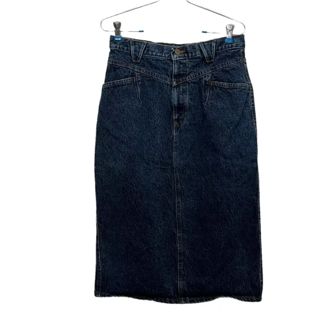 Denim Straight Pencil Skirt Vintage 80s Chic Girls Blue Yoke Waist Midi Size S