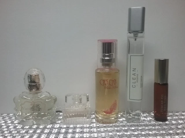 Lot of 5 Mini Women's perfume Can Can, Clean, Jessica Simpson, Tuscan Fig, Chloe