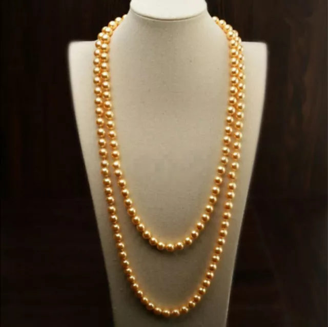 Fashion 8mm Natural Golden South Sea Shell Pearl Round Necklaces Long 18/25/36''