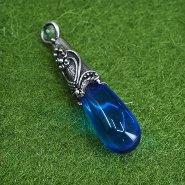 Vintage handmade Sterling 925 silver pendant with teardrop blue glass