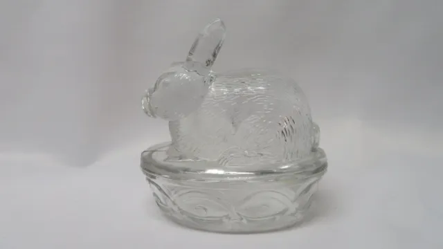 Vintage Galerie Clear Glass Rabbit Bunny on Basket Nest Candy Dish