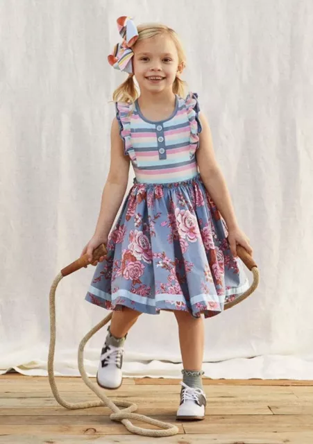 Matilda Jane Just Imagine Libby Girls’ Striped/Floral Dress Size  8