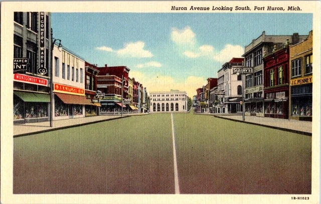 Postcard Huron Avenue Looking South Port Huron MI Michigan Street View      B-20