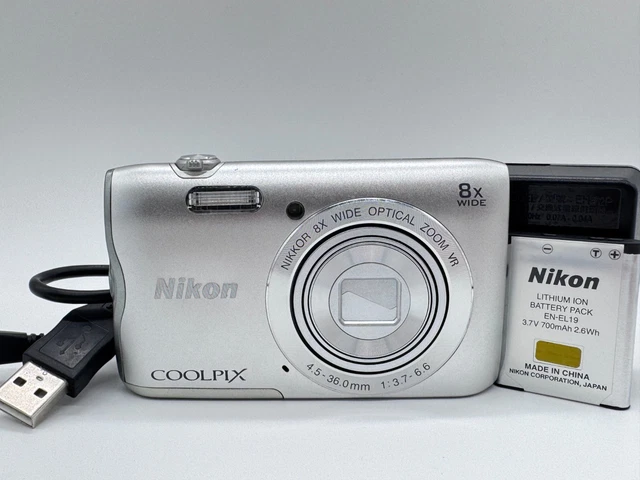 NIKON COOLPIX A300 Digital Camera 8x Zoom Silver with 2GB SD