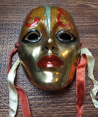 "Máscara pintada facial de latón liso de la India para mujer Mardi Gras palma 5 1/2"" de alto 4 1/4"