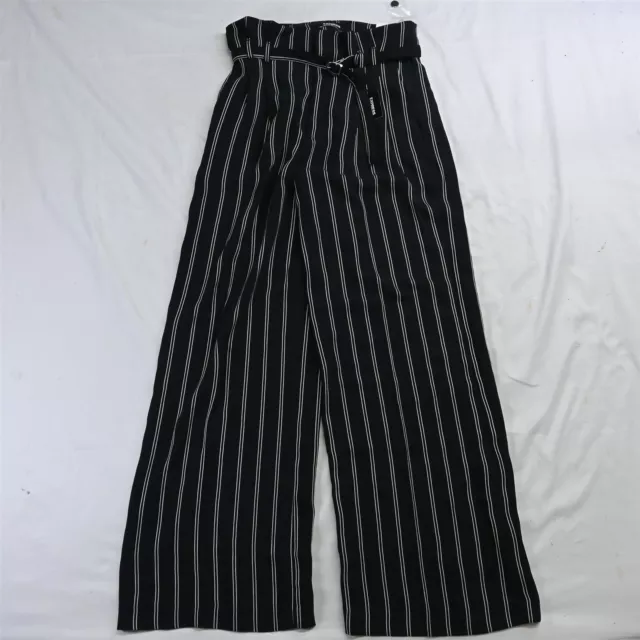 NEW Express 6 Black Stripe High Rise Belted Wide-Leg Career Womens Dress Pants