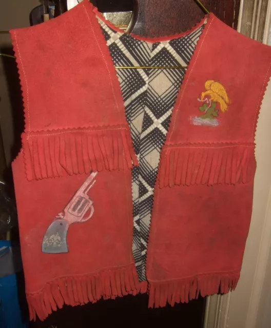 Child's Suede Vest Western Style Painted Designs 1940's
