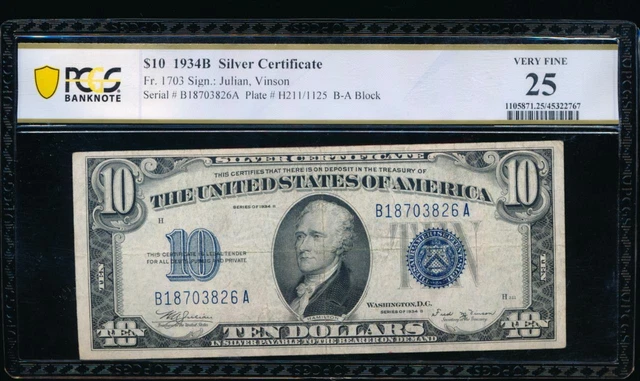 AC 1934B $10 Silver Certificate PCGS 25 Fr 1703 KEY NOTE!