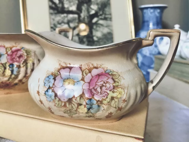 Crown Devon Fieldings Milk Jug Sugar Pot Set Art Deco Ceramic Antique 3