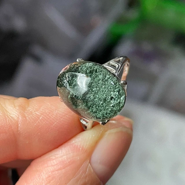 Natural Green phantom Natural Quartz crystal silver 925 Healing Reiki D090617