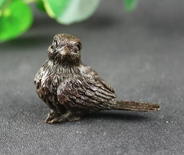 Brass Sparrow Bird Animal Statue Small Sculpture Tabletop Figurine Decor Gifts