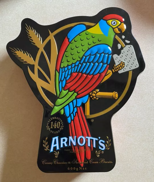 VINTAGE  ARNOTT'S Parrot Shaped Celebrating 140 years BISCUIT TIN. c. 1995