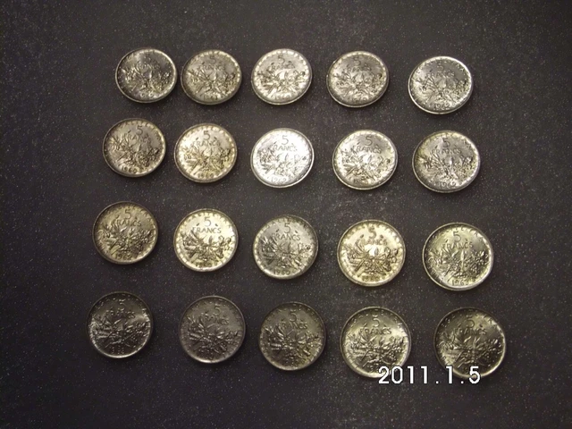 Pièces de 5 francs semeuses en Argent (lot de 20)
