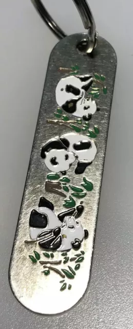 Panda Eating Bamboo Tree Animal Nature Scene Wildlife Metal Vintage Keychain