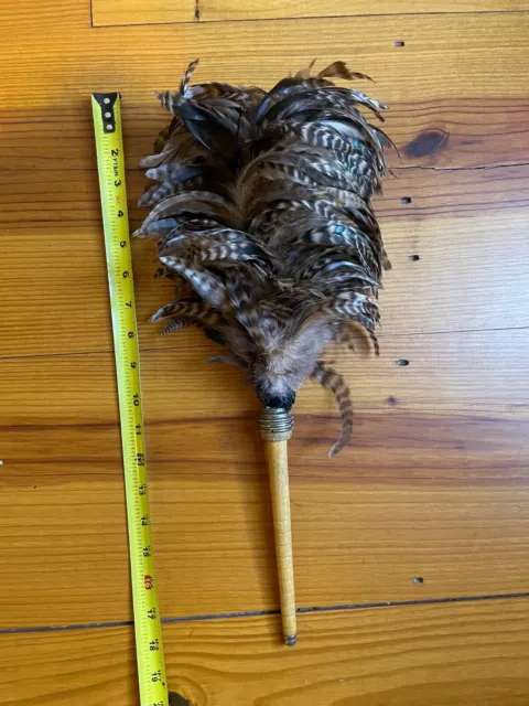 VTG FRENCH MAID REAL FEATHER DUSTER Wood Handle Primitive Victorian Style 18"