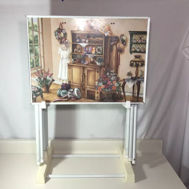 RARE!! VTG~Retro~KAY LAMB SHANNON SCENES~EARLY AMERICAN DECO~4 TV Trays+Stand!