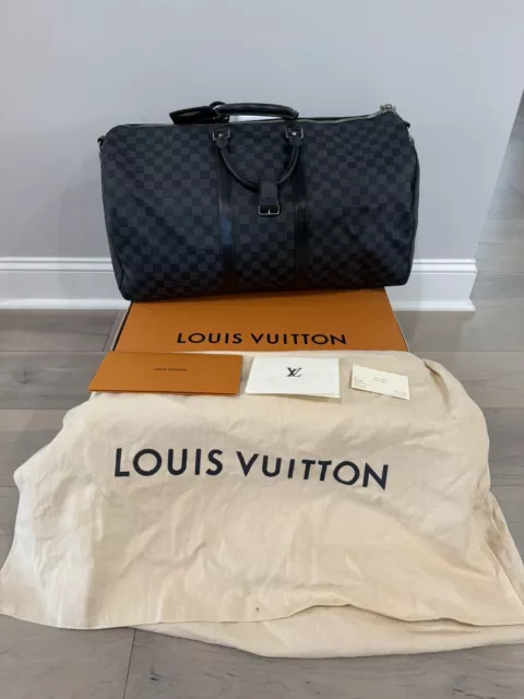 Louis Vuitton Keepall Bandouliere Duffle 55 Black Canvas Box Ribbon Lock  Dust Jt