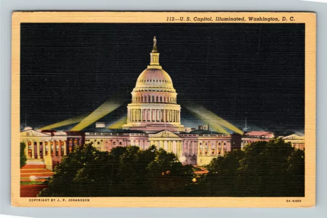 Washington DC-US Capitol, Illuminated At Night, Vintage Postcard