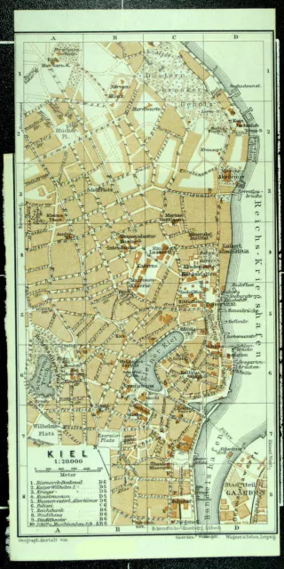 KIEL, alter farbiger Stadtplan, datiert 1911