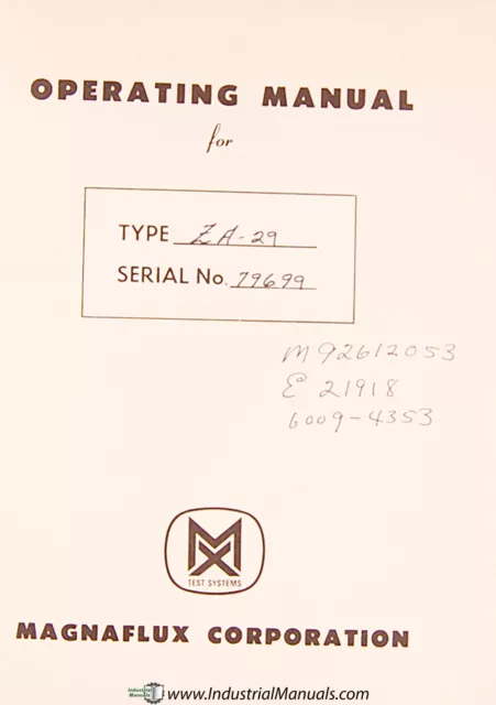 Magnaflux ZA-29 Operations and Wiring Manual 1974 2