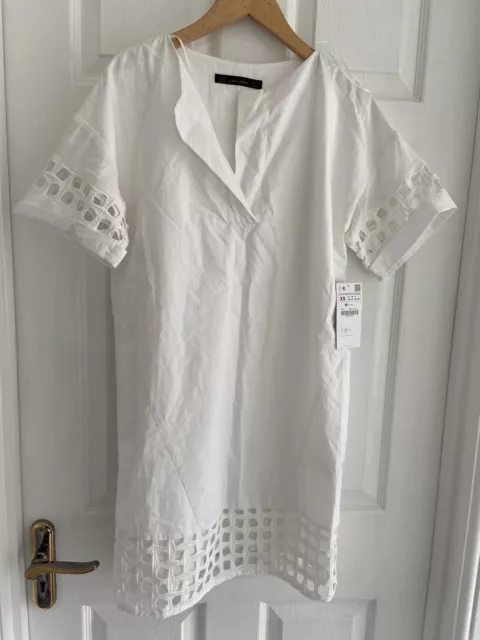 BNWT Zara White 100 ％ Cotton Broderick Summer Dress Size XS