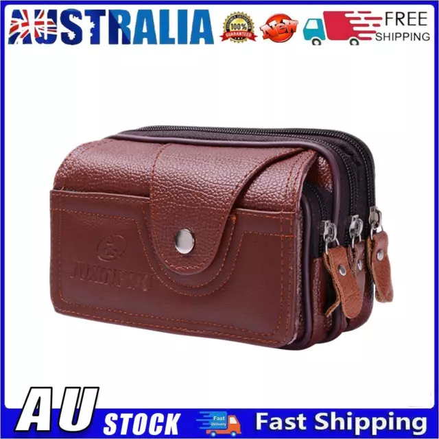 Men PU Leather Waterproof Waist Bag Mobile Phone Belt Pouch Wallet (Coffee) AU