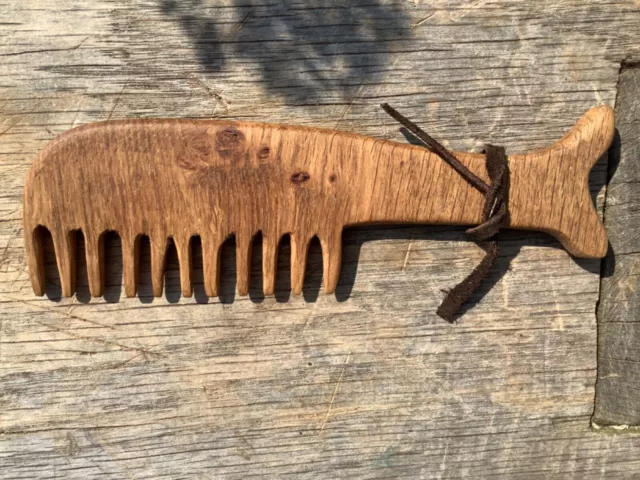 Oak wooden comb handmade whale design wide toothed comb